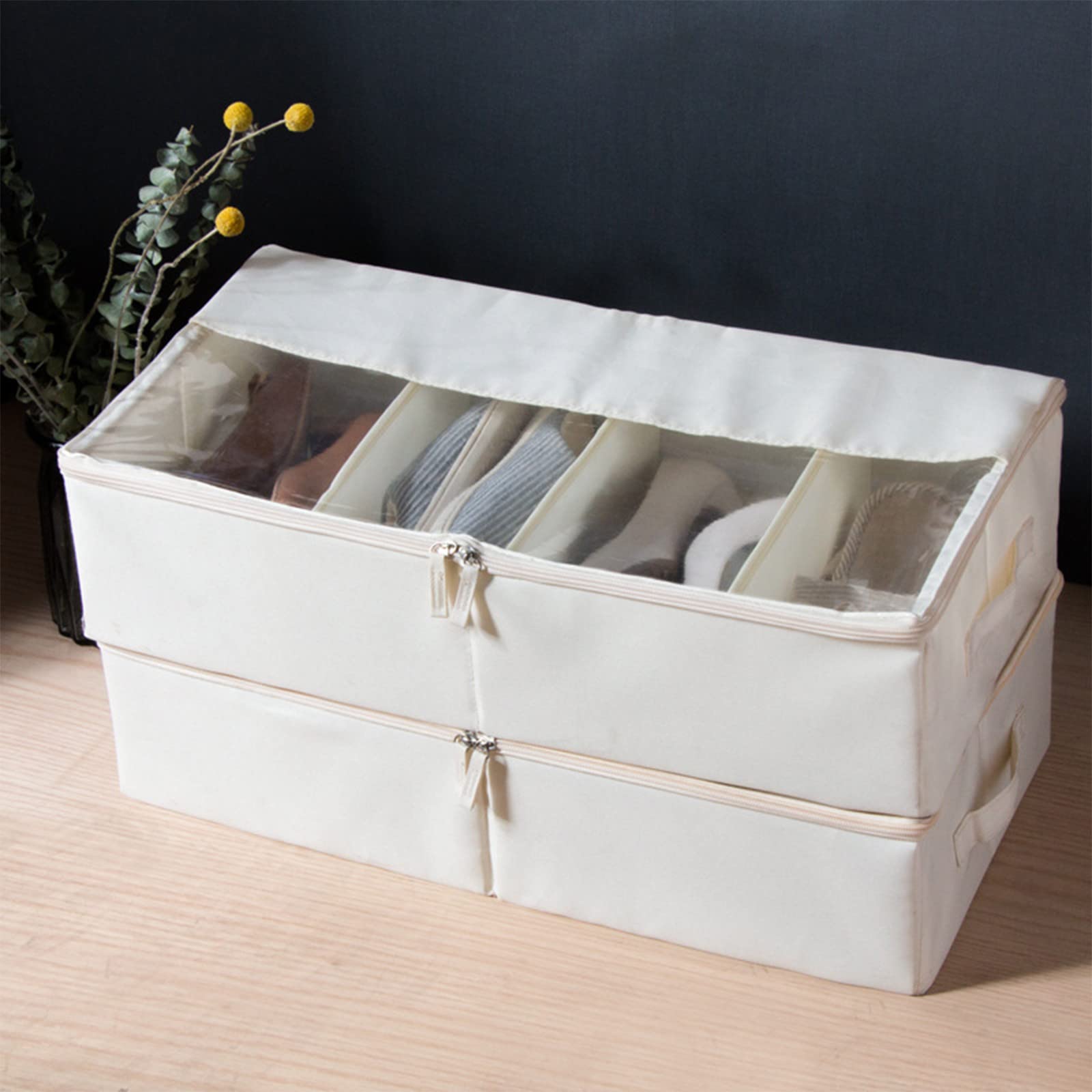Uiefcndl Beige Multi-Compartment Design, Stackable Box Basket, Extra-Large & Space Savers Divided Multifunctional Shoe Box, 23.6X 11.8X 5.7Inch/38209