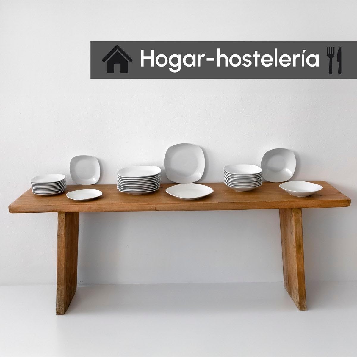 UNIMASA - Juego de 12 platos hondos cuadrados blancos de porcelana de 21,5 cm. Configura tu vajilla completa moderna para 12 personas a tu gusto