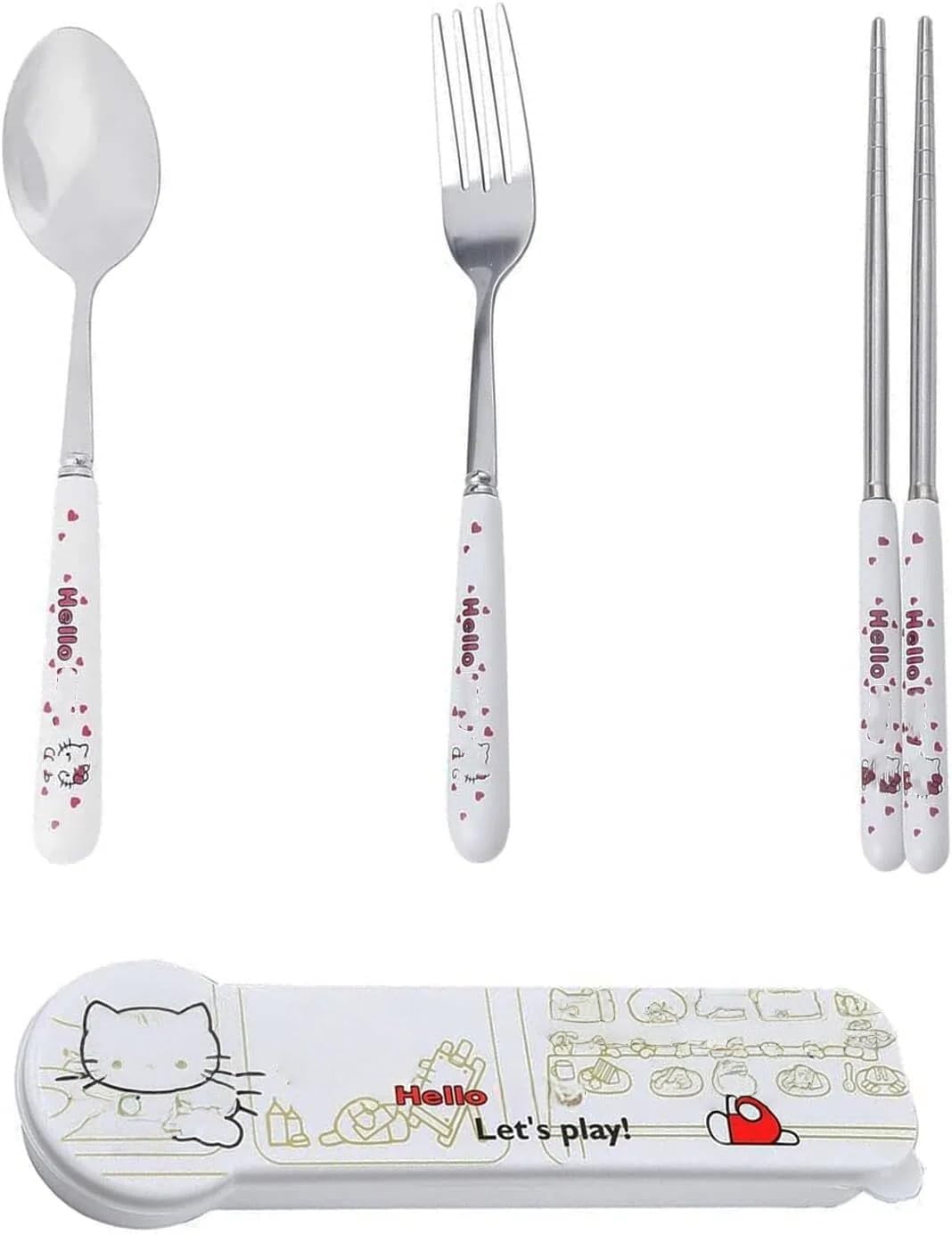 Kawaii Essstäbchen-Set – Mit Edelstahl-Besteck Und Süßer Katzen-Box