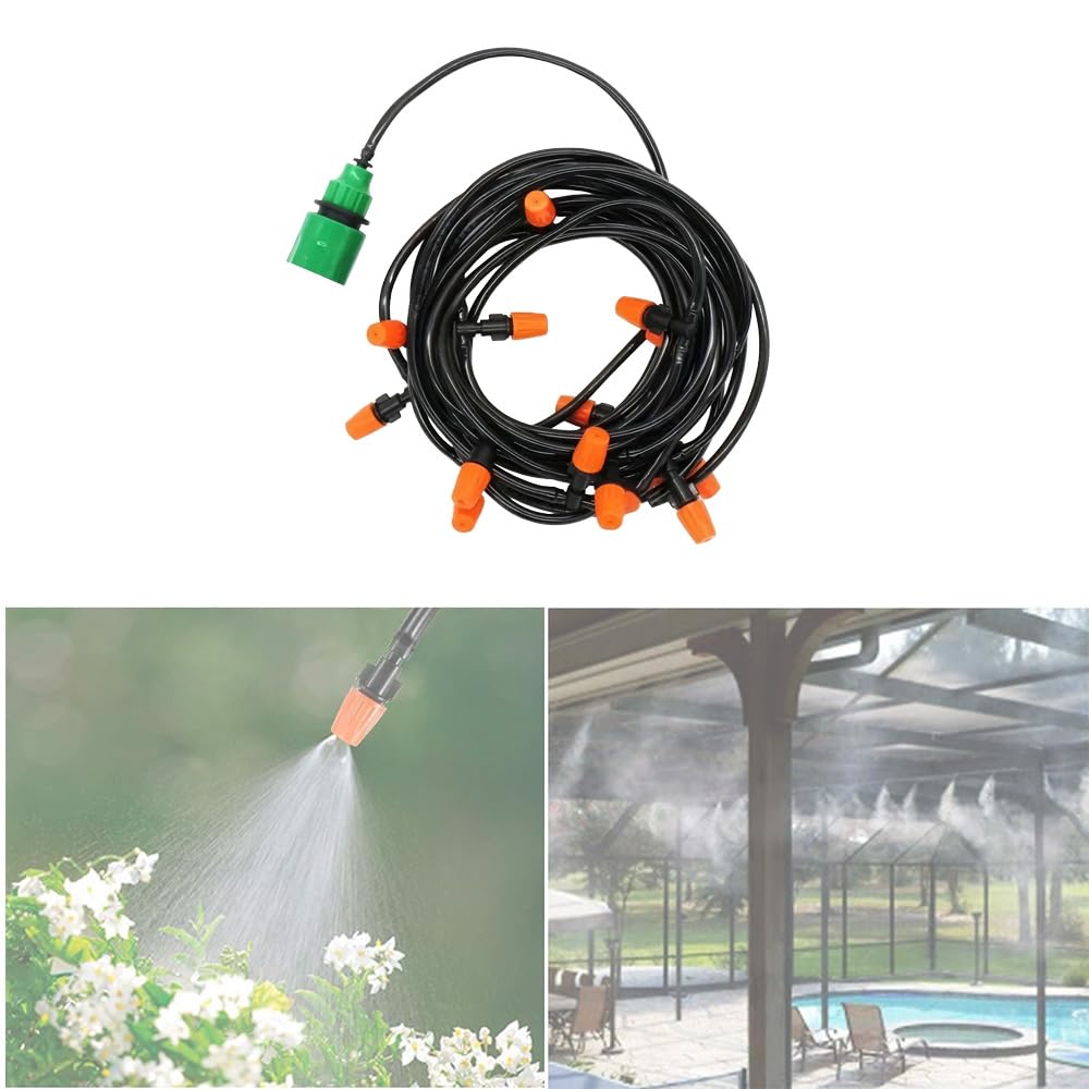 Sprühnebel Kühlung System, Vernebelungssystem mit Verstellbaren Nebeldüsen, Wasservernebler für Terrasse Garten Pool Gewächshaus, Sprühnebelanlage zur Außenkühlung & Pflanzenbewässerung (40M)