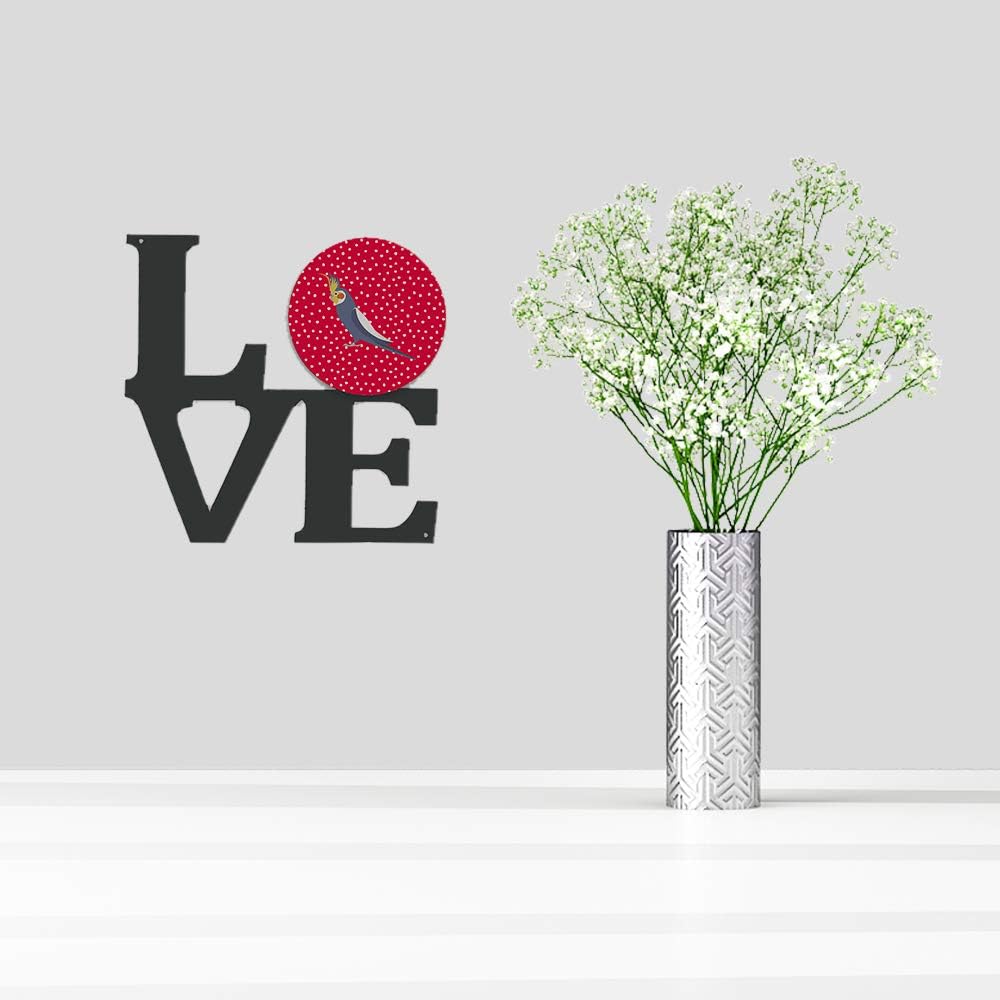 Caroline's Treasures CK5521WALV Cockatiel Love Metal Wall Artwork Love, Red Indoor Outdoor Art Decor Patio, Bathroom, Kitchen Colorful Aluminum and Black Steel Sculpture