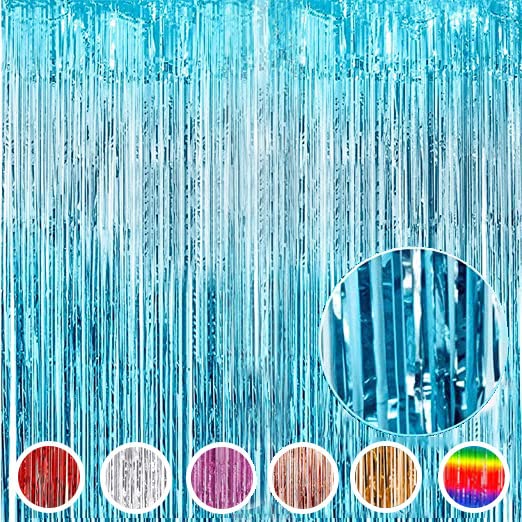 Buy Light Blue Foil Fringe Curtain, 2 meter Metallic Tinsel Streamers