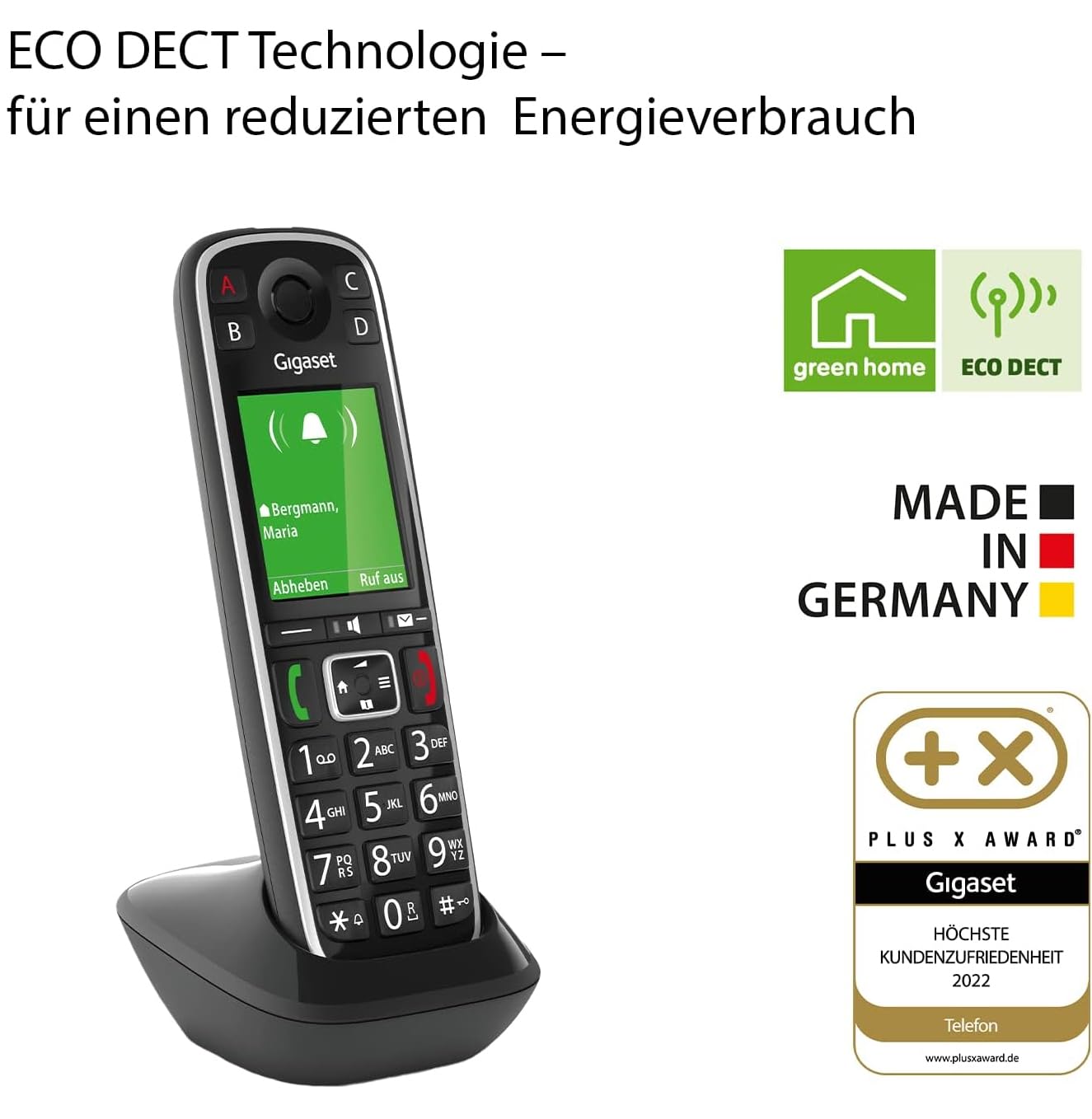 Gigaset E720 - Schnurloses Senioren DECT-Telefon - sprechende Wähltasten - Nummernansage & Namensansage - Anrufübertragung per Bluetooth - Lautstärkeanpassung, schwarz [Deutsche Version]