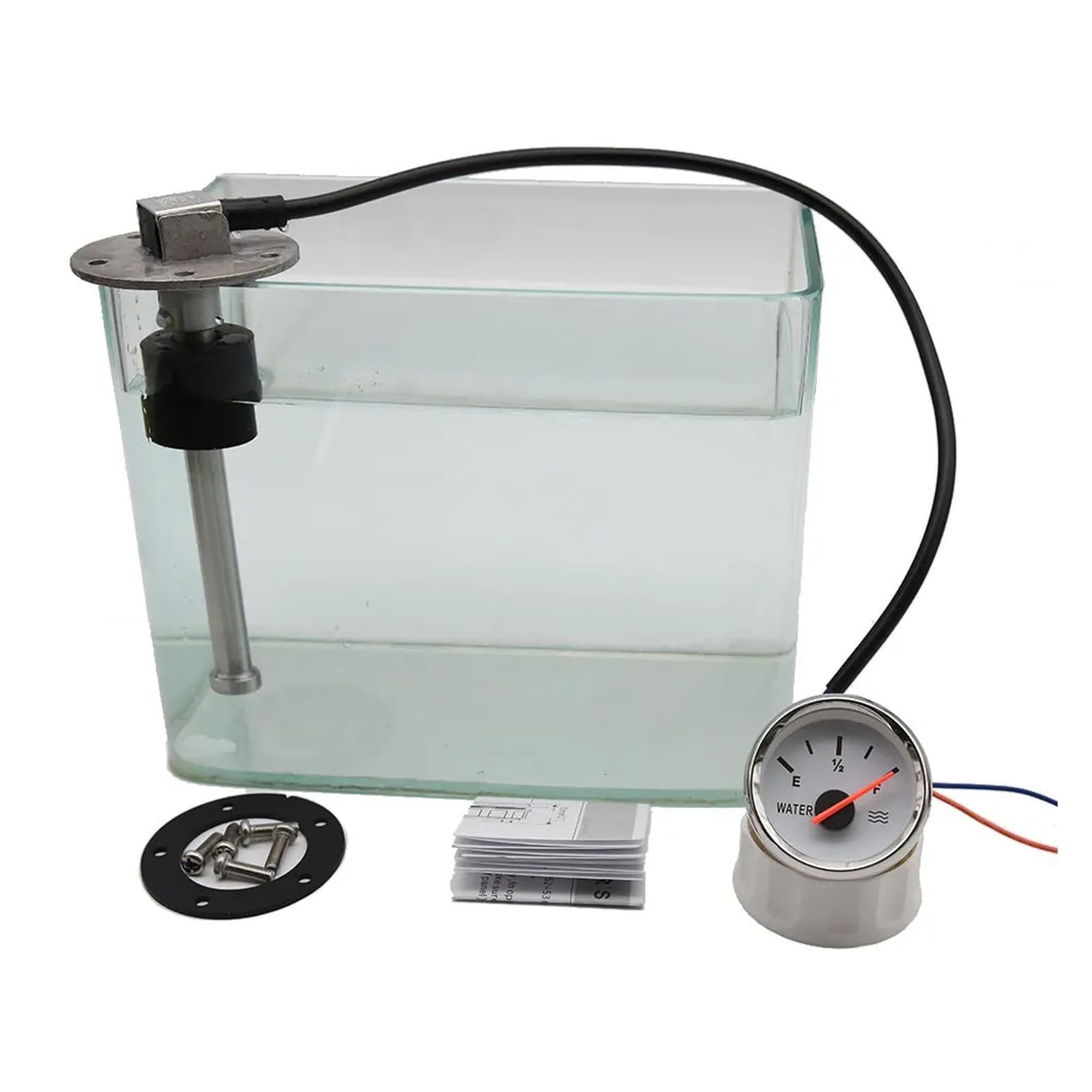 100-500mm Edelstahl Marine Wasserstandsanzeige Sensor Fit Boot Auto Wasserstandsanzeige Meter 0-190 Ohm mit roter Hintergrundbeleuchtung Stabile Überwachung(GaugeX325mm Sensor)