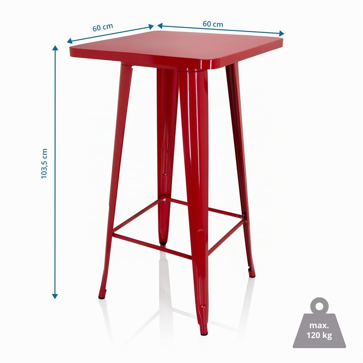 HJH Office 645062 Tavolo da Bar Metallo VANTAGGIO HIGH T Tavolo Alto Quadrato, Stile Industriale, Telaio in Acciaio Resistente, Rosso