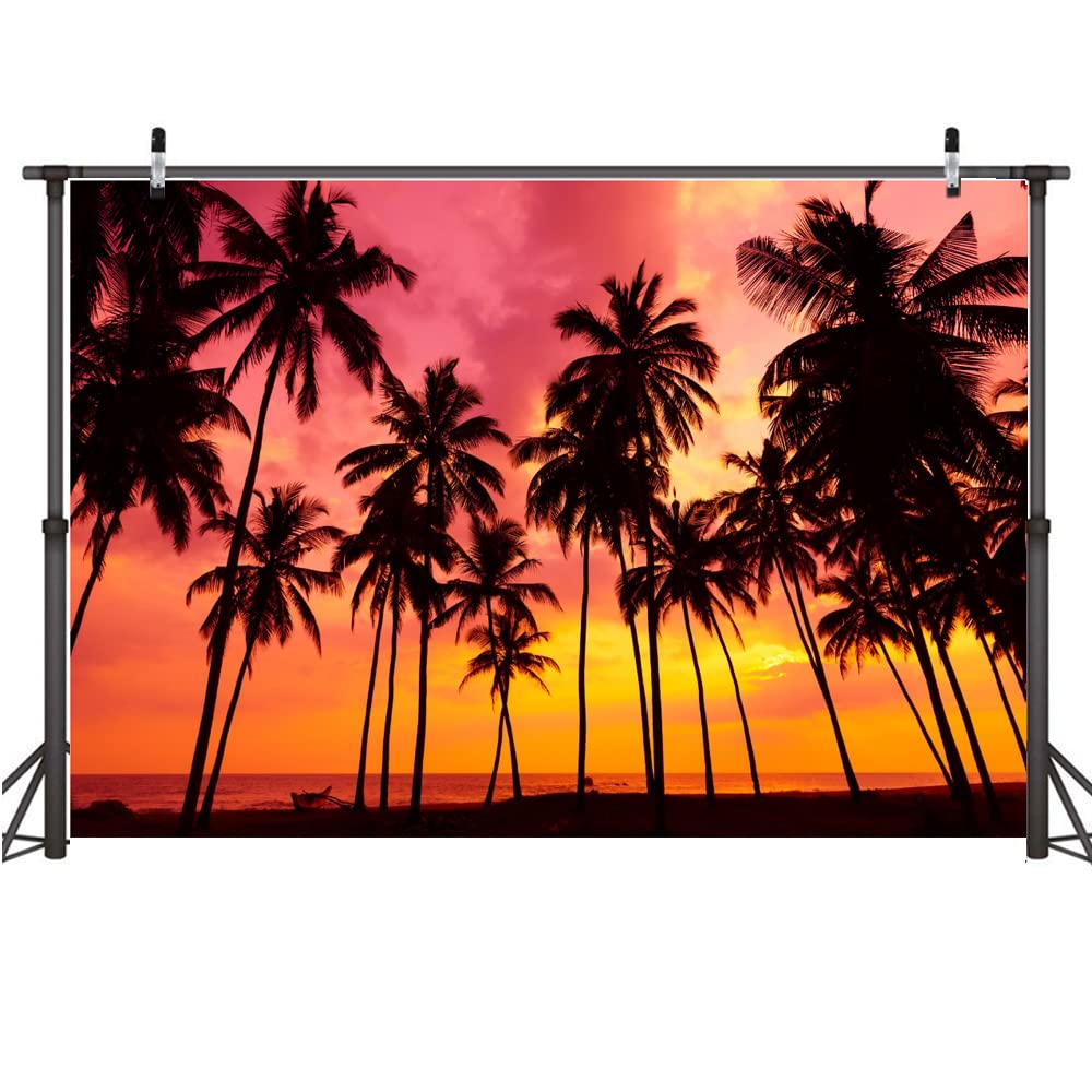 7x5ft Summer Seaside Sunset Palm Trees Silhouettes Fantasy Twilight Backdrop Tropical Beach Ocean Photo Background for Baby Shower Happy Birthday