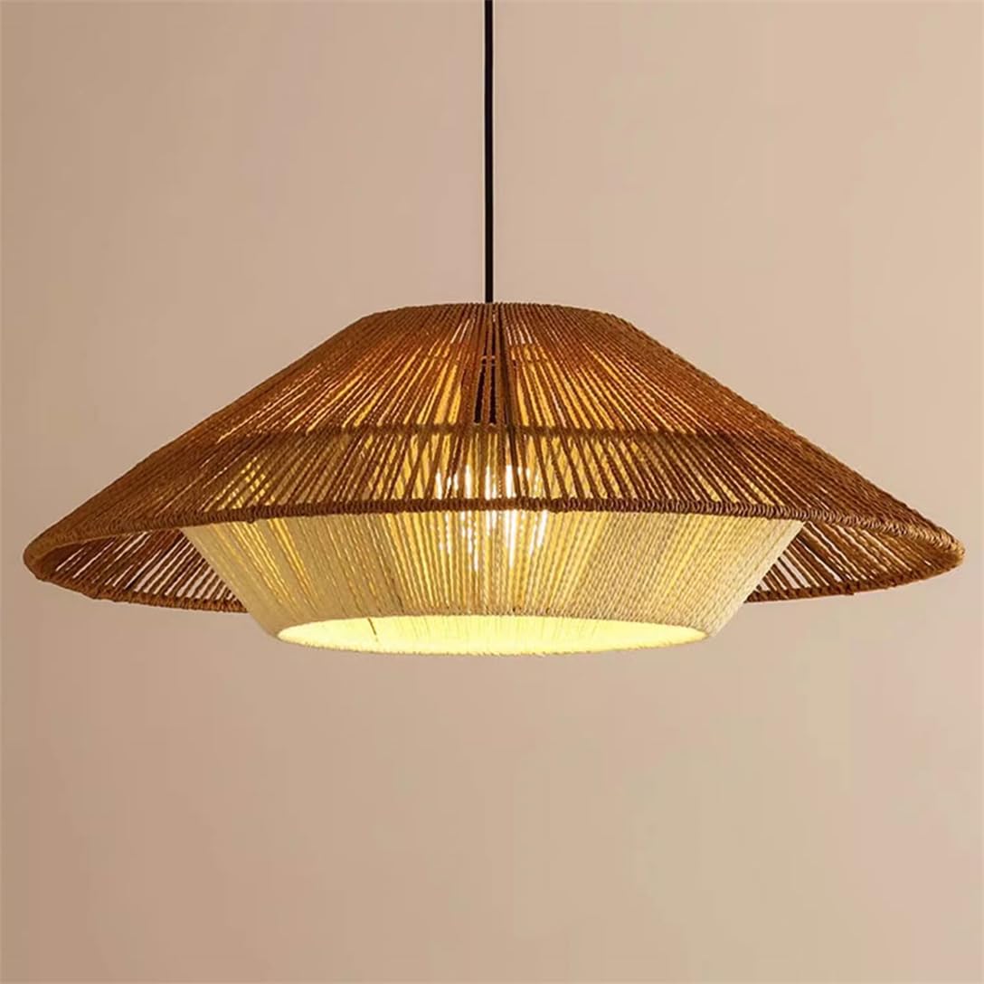 LYMSXAZOU Rattan Chandelier For Kitchen Island Hemp Rope Woven Lampshade Home Decor Cafe Tea House Lighting Vietnamese Style Pendant Light Dining Bedroom, E26 Base