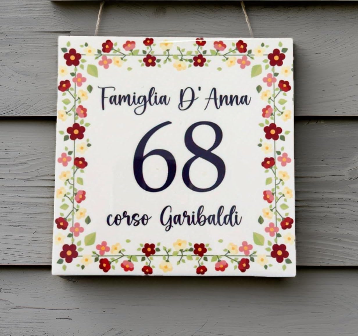 Numero Civico in Ceramica PERSONALIZZABILE,Numero Civico su Mattonella in Ceramica 15x15cm / 20x20cm con Indirizzo e Nome Famiglia Personalizzato,Numeri Civici Moderni. (15x15cm
