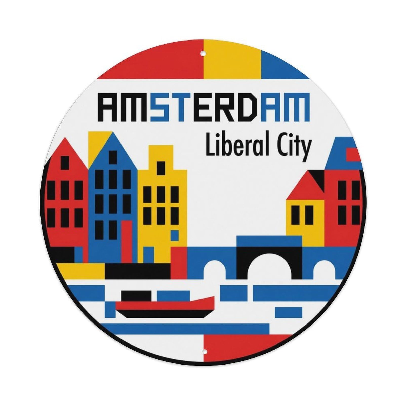 Vintage Travel Amsterdam Netherlands Drawing Vintage Metal Tin Sign Plaque Wall Decor for Cafe, Club Bar, Office, Garden Metal Poster 8x8Inch