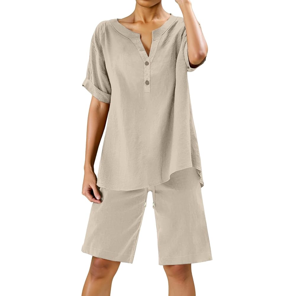 Amazon.com: Linen Sets for Women 2 Piece Cotton Linen Shorts