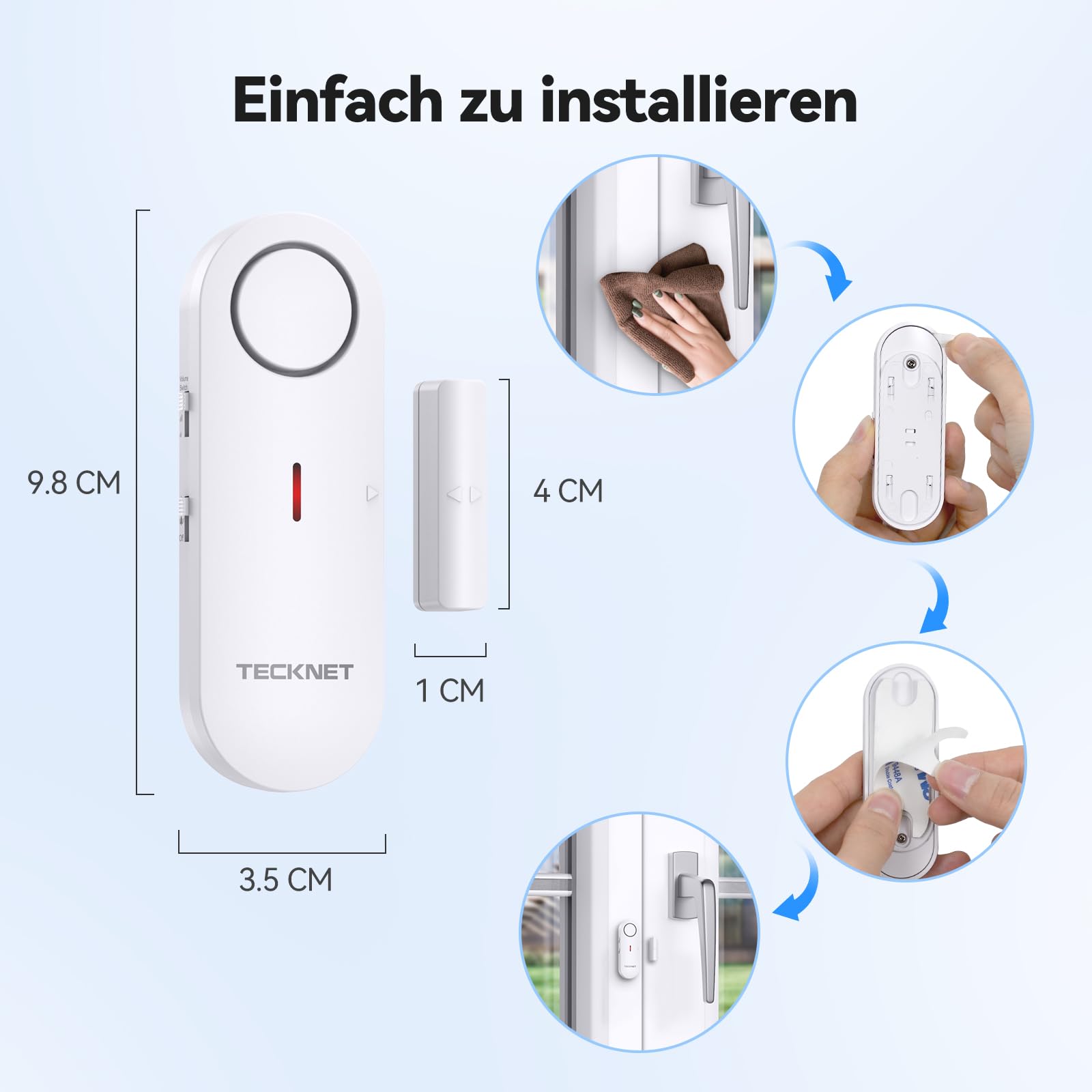 TECKNET Türalarm, Fensteralarm Einbruchschutz, Kabellose Alarmanlage Tür-Fenstersensoren und 3-stufiger Lautstärkeregelung, Türalarm mit Sirene für Haus, Geschäft, Büro und Wohnung (9 PCS)