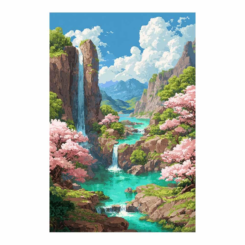 HOQIU Beautiful wall art Waterfall Blossoms Valley canvas artwork for wall, art prints, For living room, bedroom, bathroom, dining room, painting and decor.(Multicolor)-80x120cm Unframed