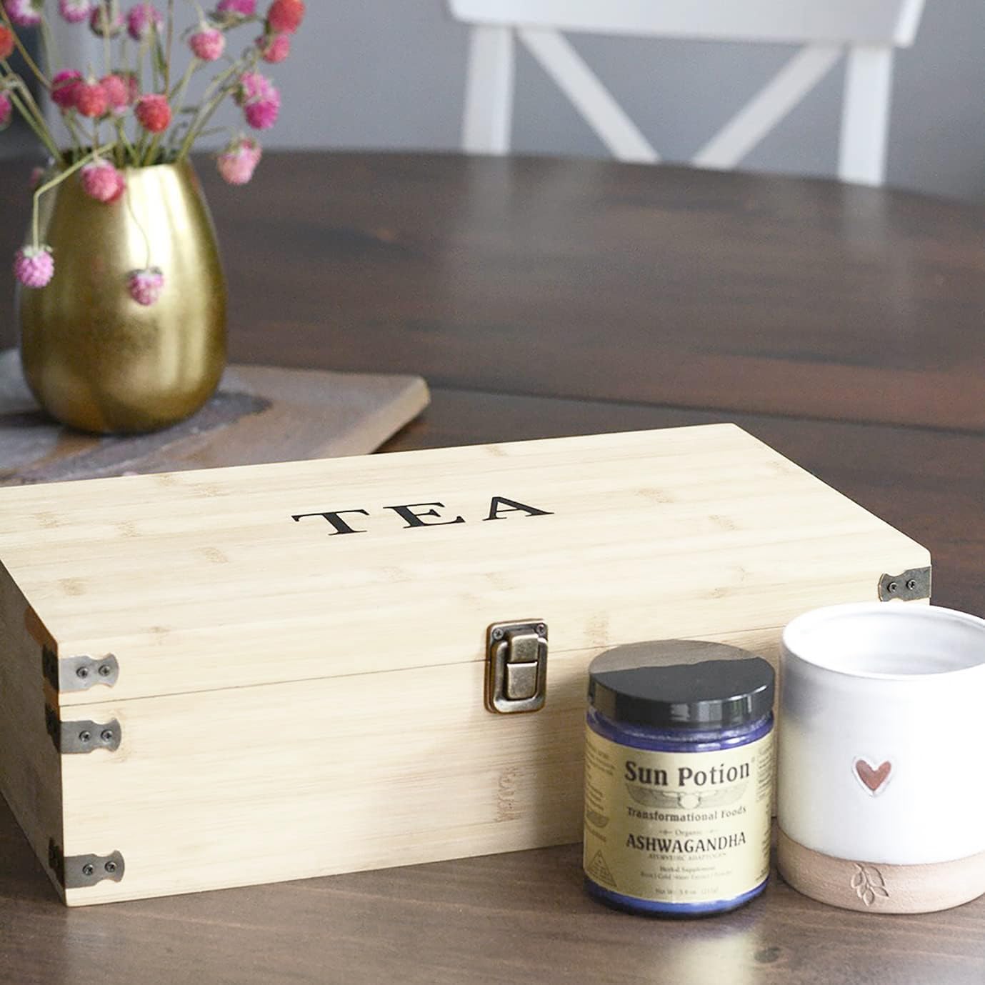 Zen Earth - Caja de Almacenamiento de Madera de Pino (Madera de Pino Natural Tea, 8 Ranuras)