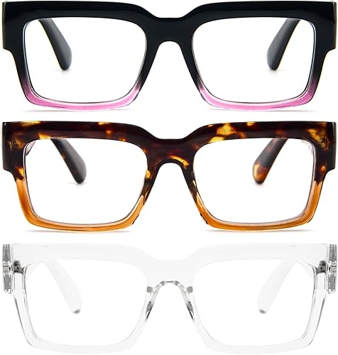 Miniatura 1 de DXYXYO Paquete de 3 lectores cuadrados de marco grueso para mujeres y hombres, lentes de lectura de gran tamaño, estilo Oprah