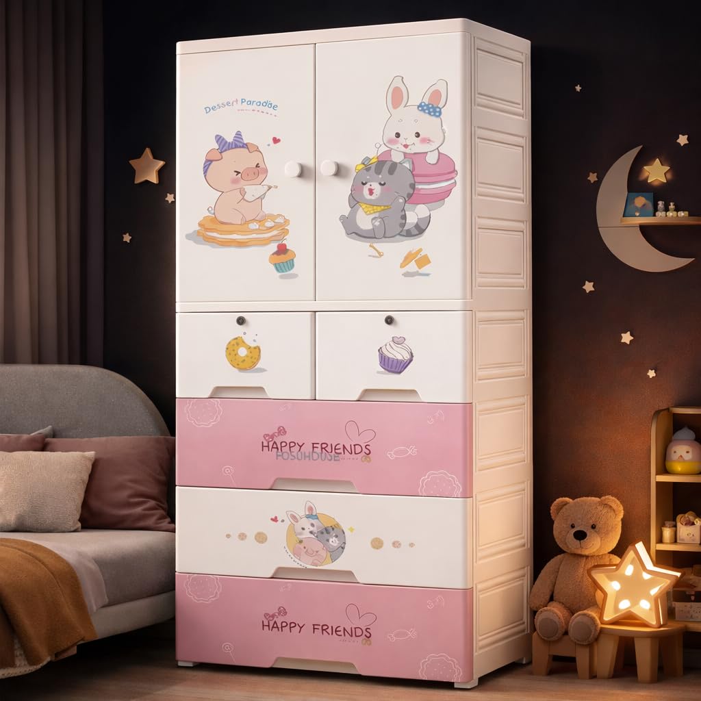 AYSIS Kids Plastic Collapsible Wardrobe Organizer for Storage with Drawers | Cute Cartoon Design | Heavy Duty Cloth Organizer for Storage | Easy to Assemble | Perfect for Kids Room & Home | Sweet-image-10