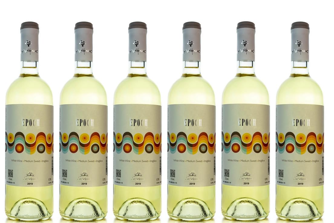 6x EPOCH Weißwein Imiglykos lieblich je 750ml von Douloufakis + 1 Probier Sachet Olivenöl aus Kreta a 10 ml - griechischer weißer Wein mittelsüß Griechenland Wein Set
