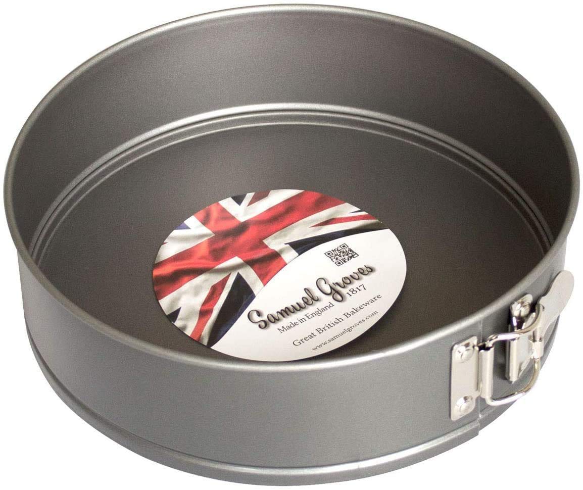 Samuel GrovesGreat British Bakeware 8" Superior Non-Stick Spring Form Cake Tin, Round 9 Inch Cake Tin with Loose Base for Easy Release, Fridge & Freezer Safe, Cheesecake, UK Made