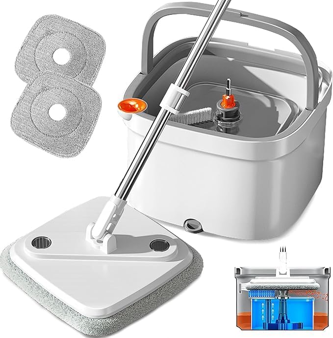 KEYOZA M16 Spin Mop and Bucket Set with Self-Separation M16 Dirt and Clean Water System, Self-Wringing, 360° Rotating Square Mop Head for Hardwood Tiles, Marble Floors (White) (B0DC3YLBPR) Amazon Price History, Amazon Price Tracker