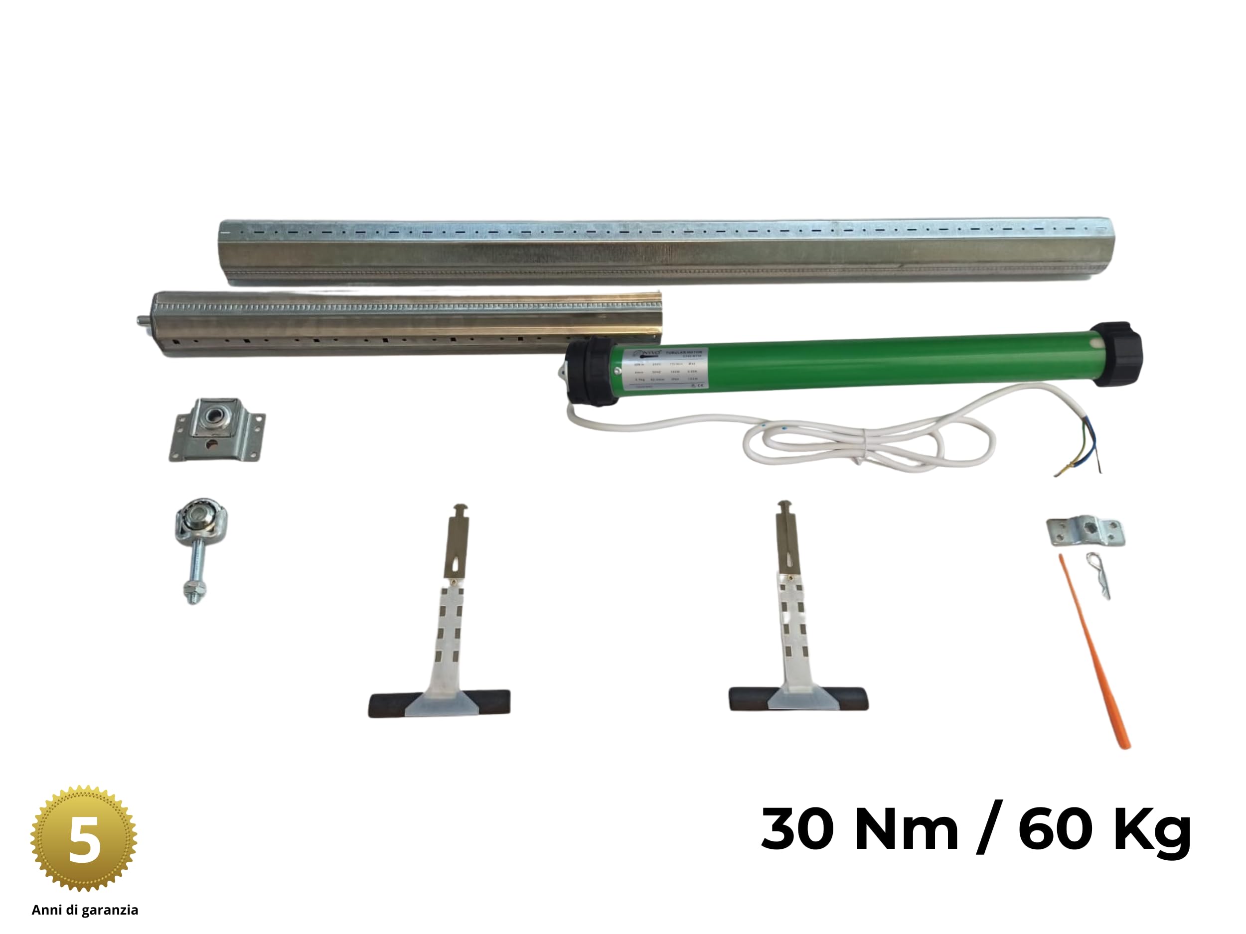 Kit Motorizzazione Tapparelle 60 kg 30 Nm RISPARMIO ENERGETICO Varie Misure RULLO REGOLABILE Motore per tapparelle Completo di Accessori (da 100 cm a 135 cm)