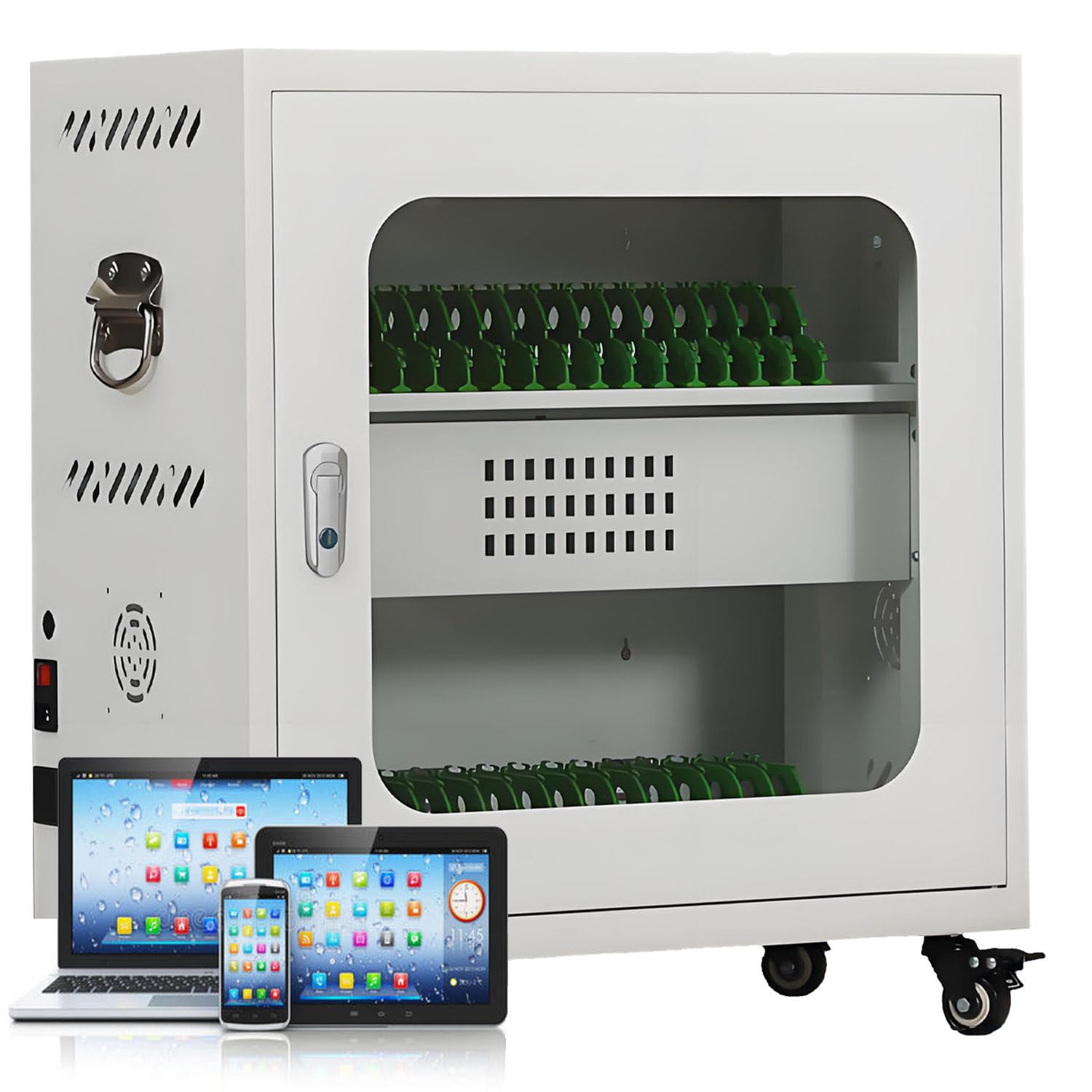 UORDBY Multi-Device Charging Cabinet, Holds Phones/Tablets/Laptop, USB Rechargeable, 5V 2A Fast Charge, With Universal Wheels And Lock for Classroom/Office Devices 50slots