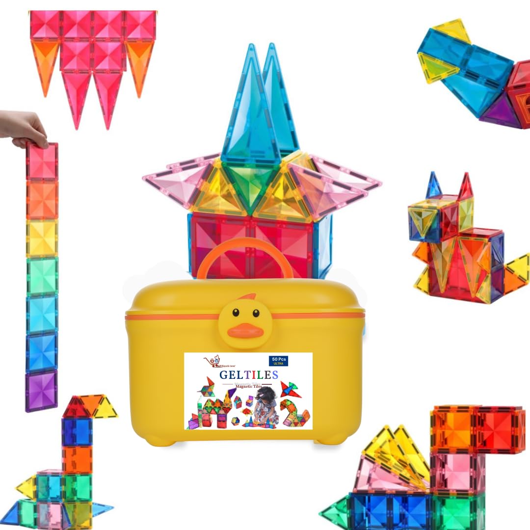 - GELTILES - 50 pcs Set of Magnetic Building Tiles, Magna Constructing and Creative Learning Educational Next Generation Multicolor STEM Toy for Kids 3+ Boys and Girls with Storage Box