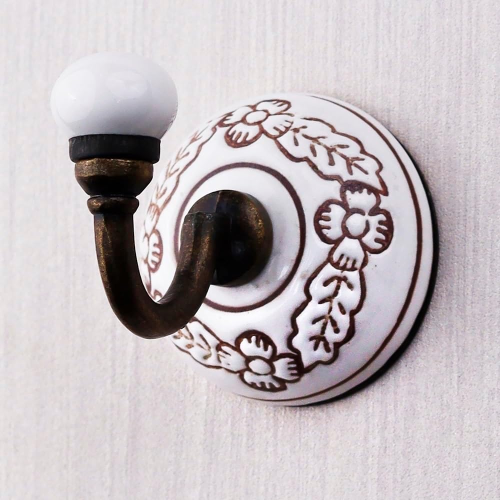 Indian Shelf White Aesthetic Ceramic Decorative Cute Hooks for Hanging Coats, Jackets, Leash, Hat, Towel, Backpack, Purse, Handbag