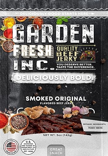 Garden Fresh Beef Jerky - Made In USA - Delicious - Bold Flavor (Smoked Original Flavored Beef Jerky) Garden Fresh Beef Jerky - Made In USA - Delicious - Bold Flavor (Smoked Original Flavored Beef Jerky)