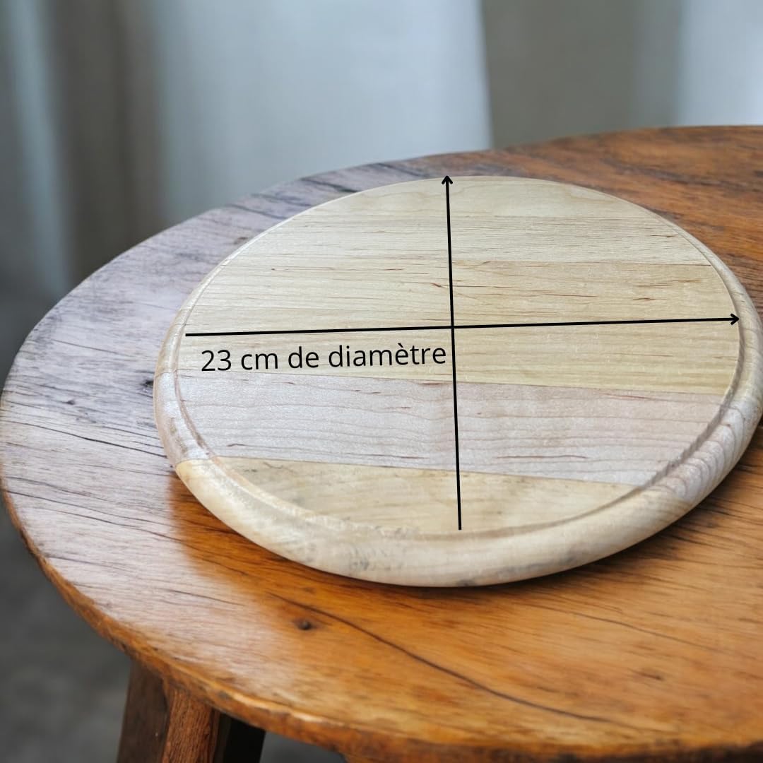 PARENCE – Zestaw 2 okrągłych drewnianych desek o długości 23 cm – drewniany talerz kuchenny do krojenia, podawania i prezentowania – solidny i wszechstronny okrągły stół – 2 części
