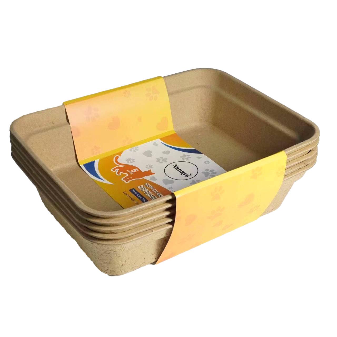 5-Pack Disposable Cat Litter Boxes - High-Sided, Biodegradable & Ecofriendly Portable Kitty Litter Tray for Indoor/Outdoor Use