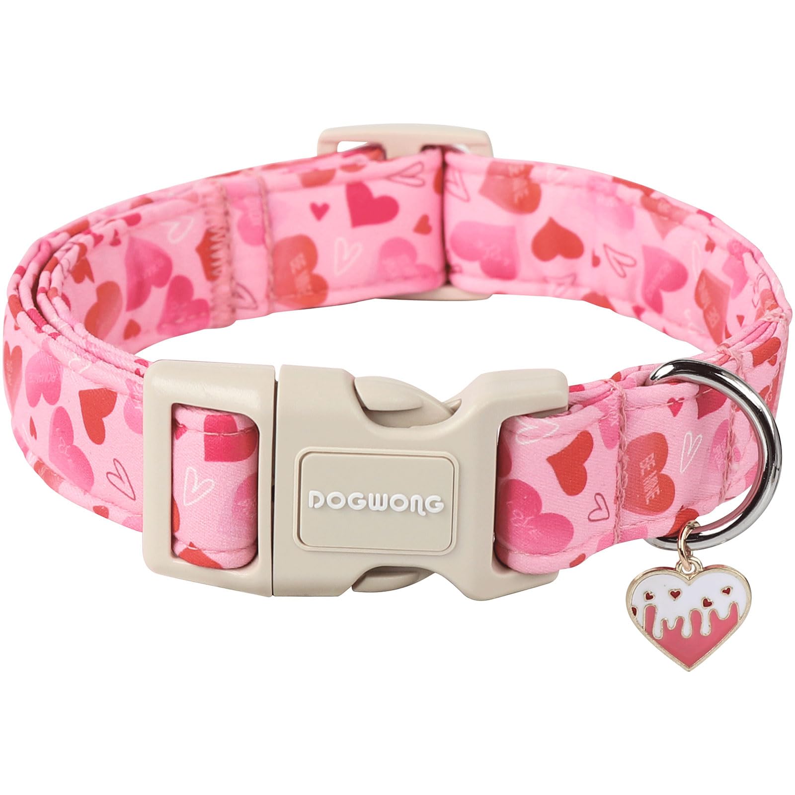 DOGWONG Valentine's Day Dog Collar, Cute Heart Dog Collars, Adjustable Valentine Pink Heart Pet Collars Design Dog Collar with Quick Release Buckle