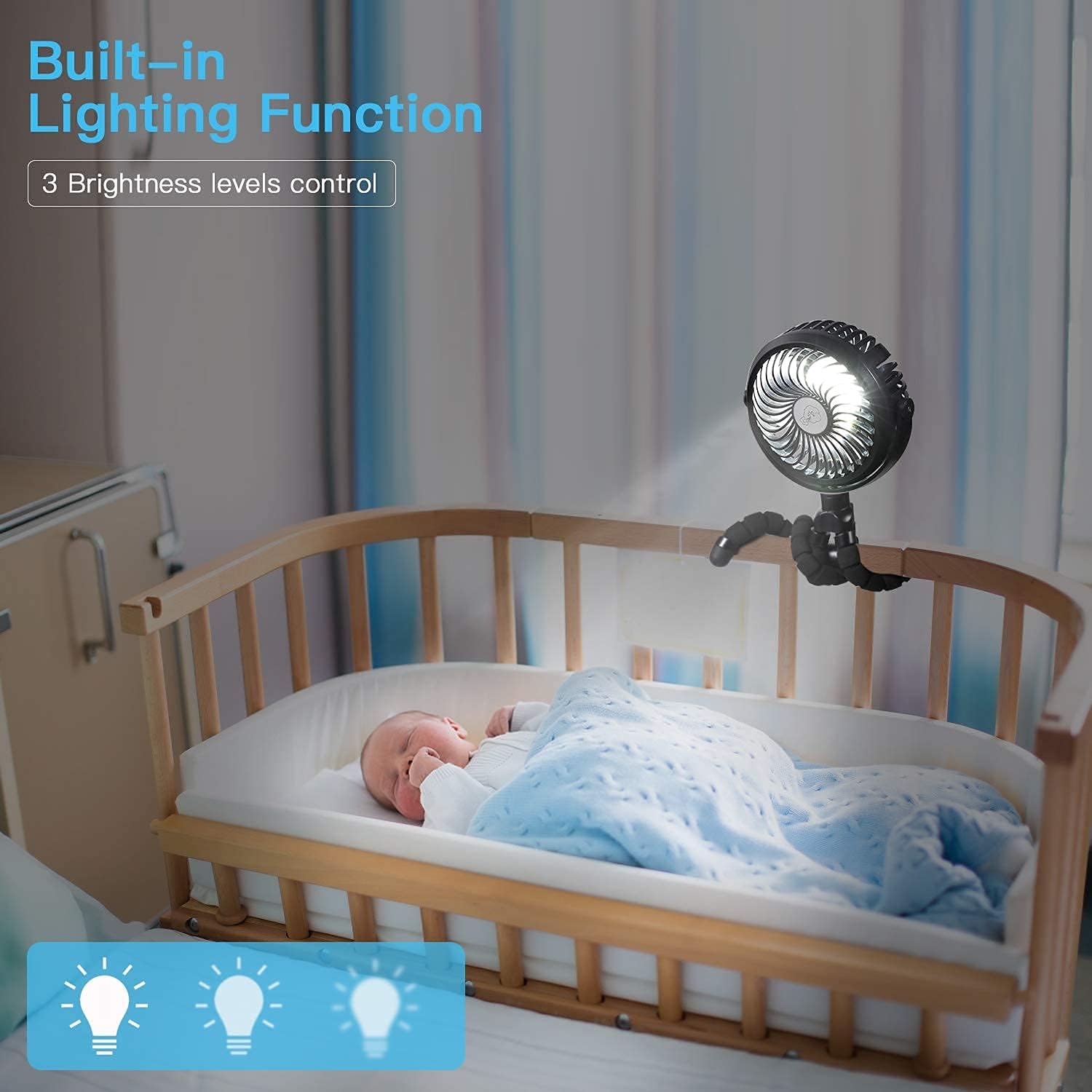 Battery Operated Stroller Fan, Clip On Fan for Baby Stroller, Flexible Tripod USB Personal Fan, Portable Golf Cart Fan with 12PCS LED for Crib Bike Car Seat Treadmill Camping Gym, 3 Speeds, Rotatable : Baby