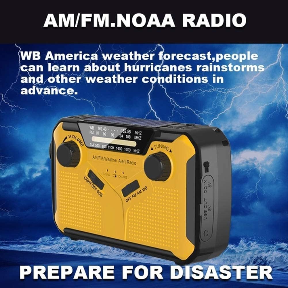 Radio awaryjne z korbką, solarne radio pogodowe AM|FM|WB|NOAA, radio survivalowe z latarką, lampą do czytania 2 W, power bankiem 2500 mAh