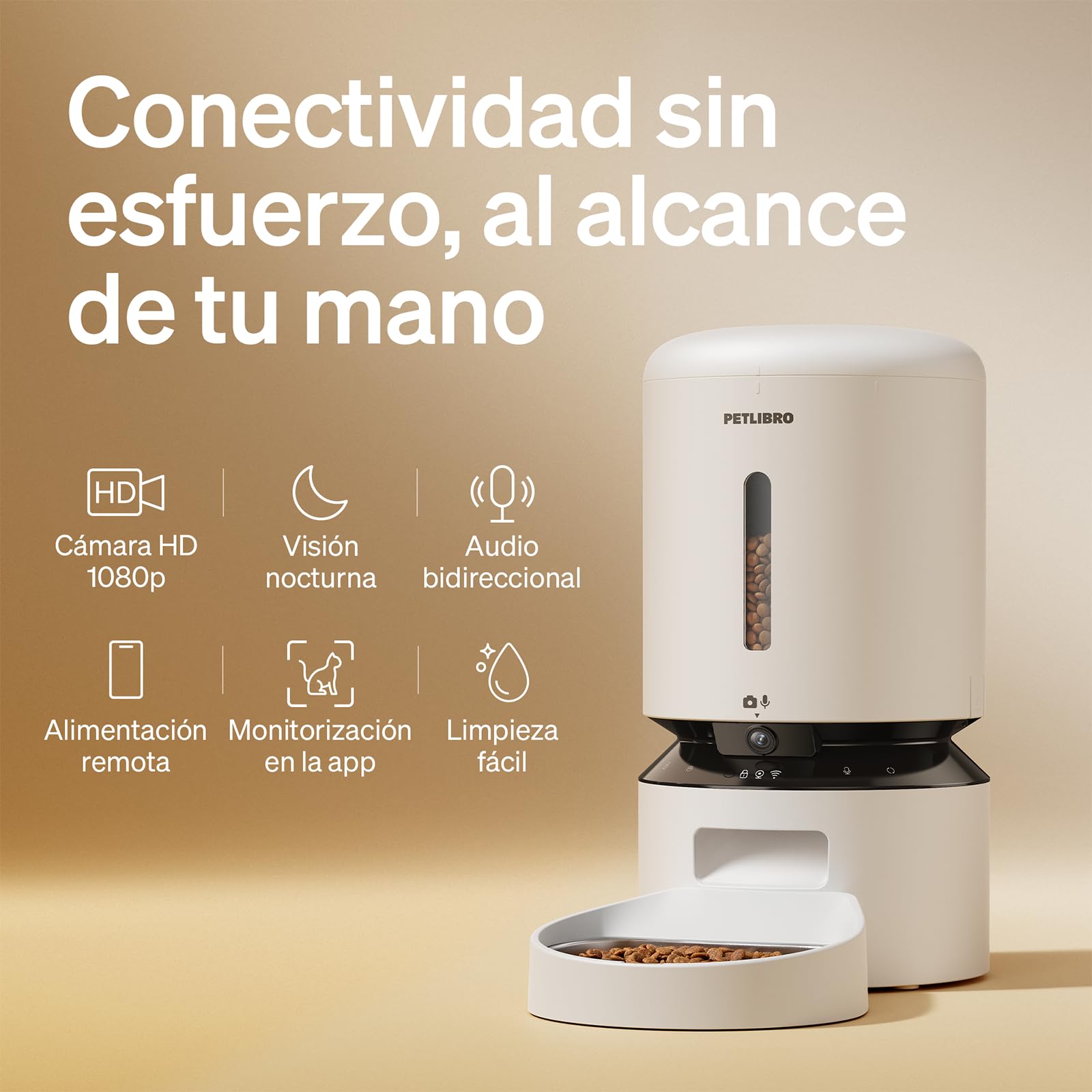 PETLIBRO Comedero Gato Automatico 5G WiFi con Cámara 1080P, 5L Dispensador Comida Gatos/Perros con Visión Nocturna y App, Detección de Movimiento, Cuenco de Acero Inoxidable, Blanco