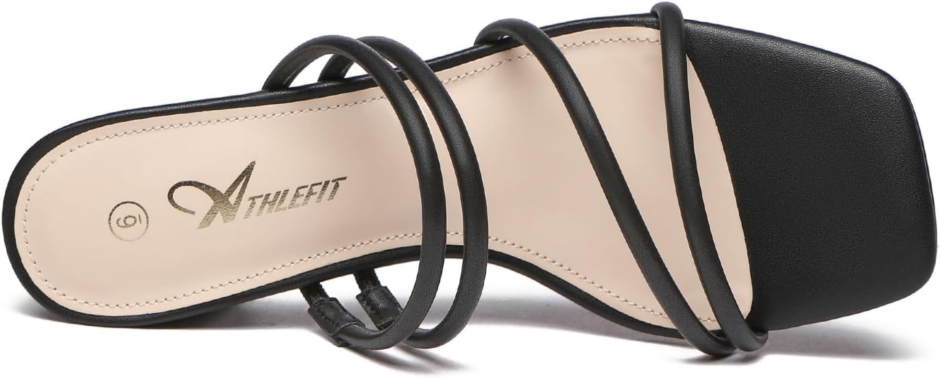 Athlefit Women's Strappy Block Chunky Heels Fashion Square Open Toe Slip On Heeled Sandals - Image 4