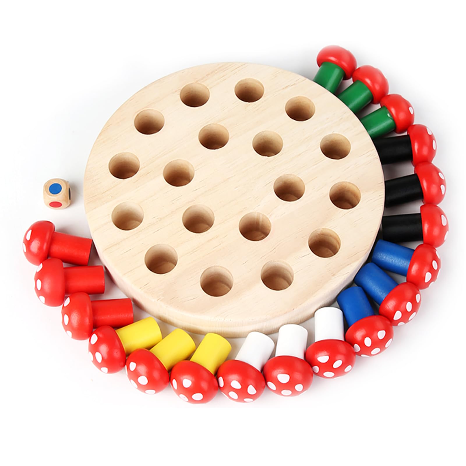 Jeux Montessori 3 Ans, Memory Chess Bois,Jeu Educatif 3 Ans,Jeux de Société pour Améliorer la Mémoire et la Reconnaissance des Couleurs(Champignon)