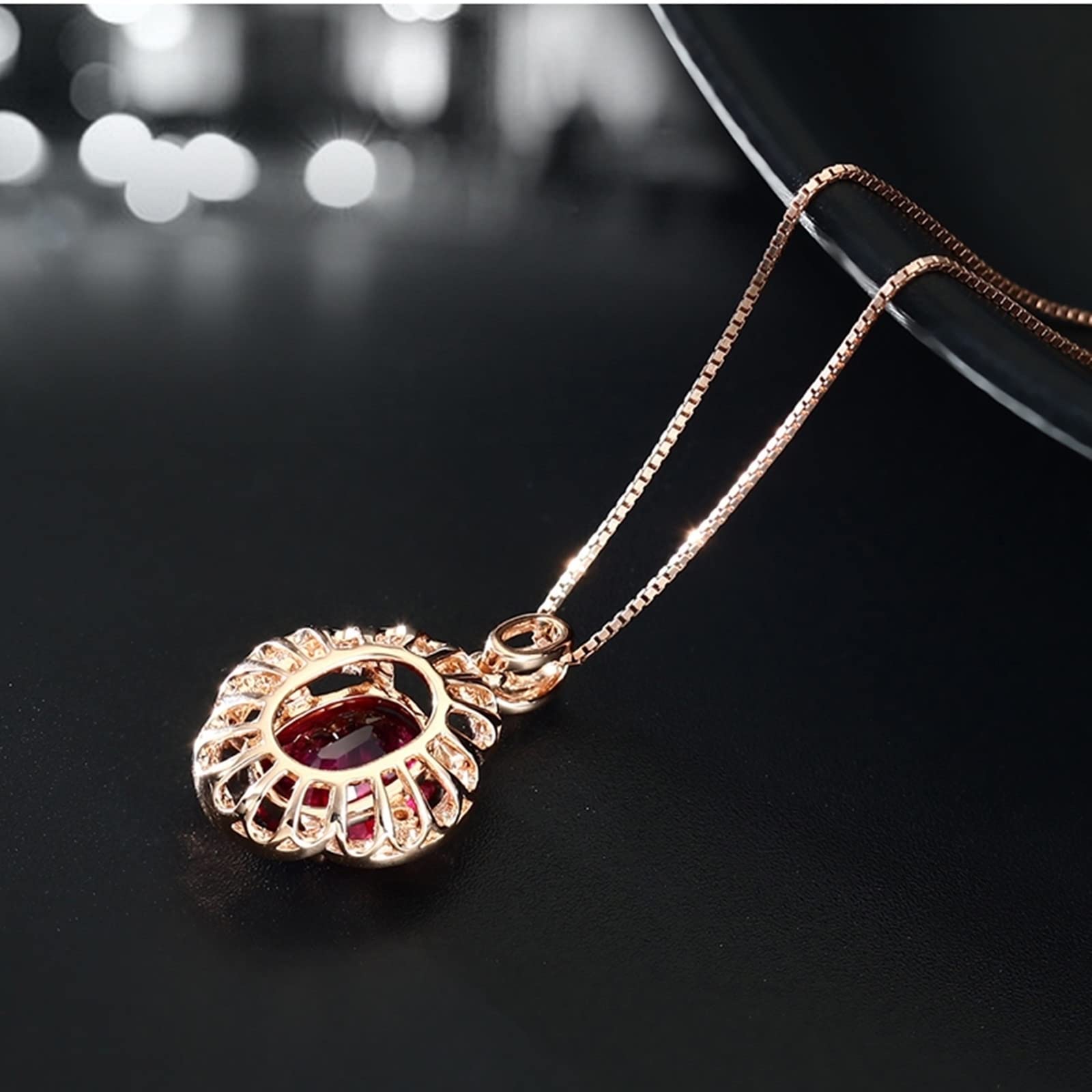 Collar de oro rosa con diamantes, kit de collar de flores con turmalina ovalada de 2,5 quilates Vvs1-Vvs2 14 x 22 mm, bonitos regalos para mujer, 14x22MM, Oro rosa de 18 quilates, Turmalina