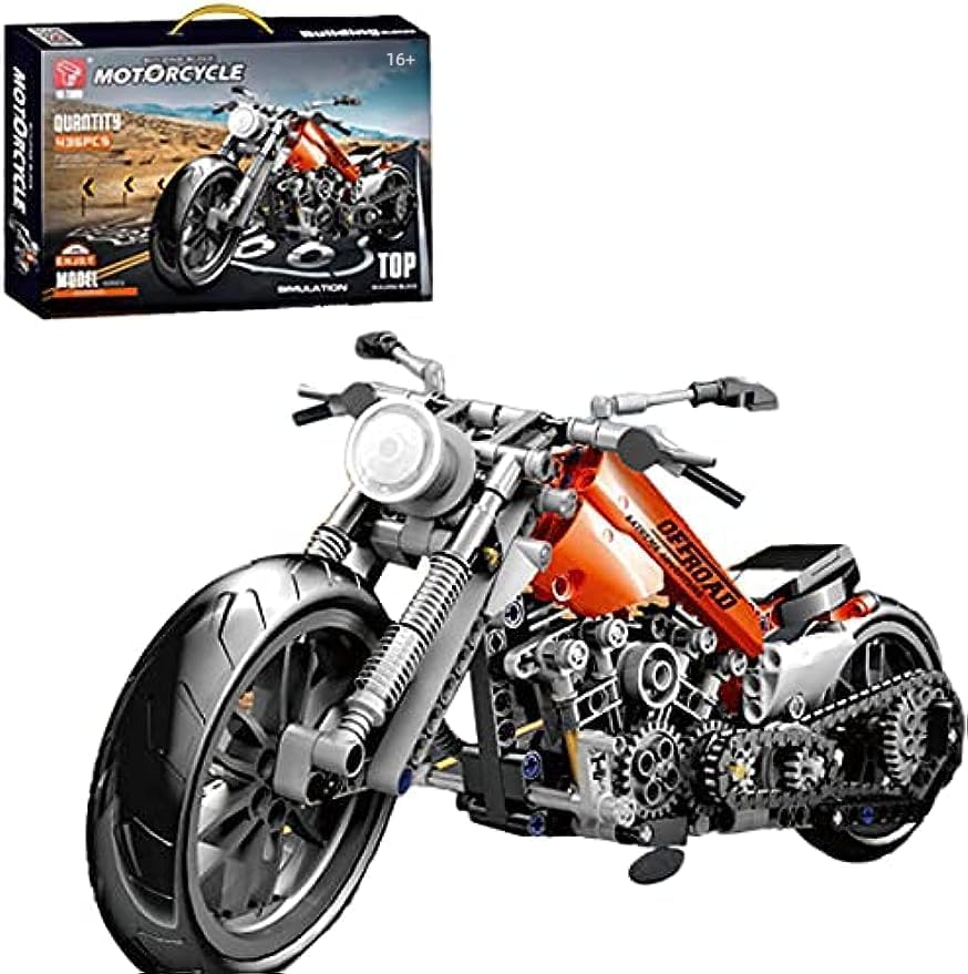 Technic Motorbike Building Set for Harley-Davidson, 436Pcs Technic Motorcycle Model Construction Toys, Technic Mountain Bike Racing Motorcycle Model Compatible with L*go (Orange)