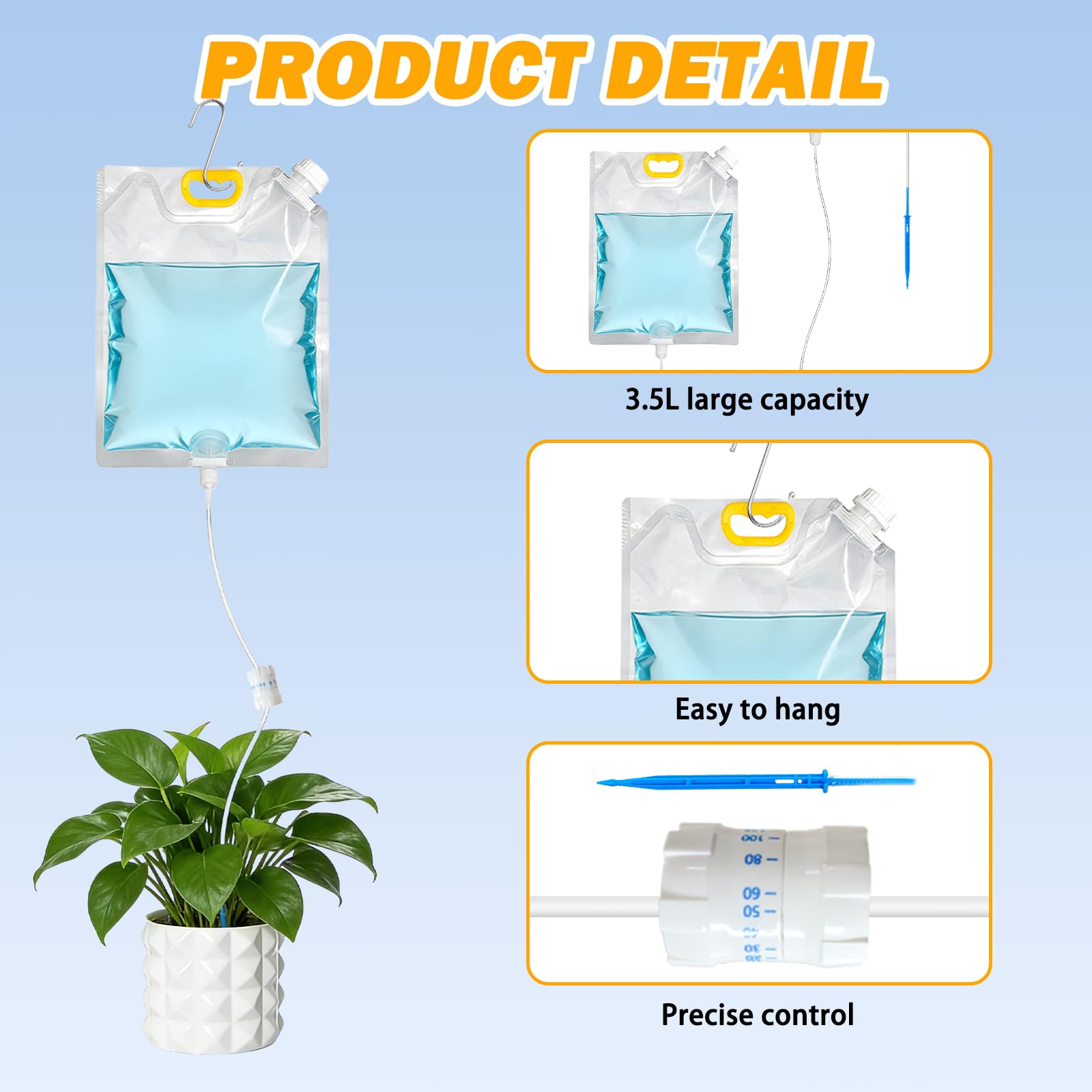 5PCS Bolsa de Riego Por Goteo, 5L Bolsa Dispositivos Automáticos de Riego Para Plantas con Flujo Ajustable, Sistema de Riego Automático, para Vacaciones Plantas Riego Huerto Macetas Exteriores