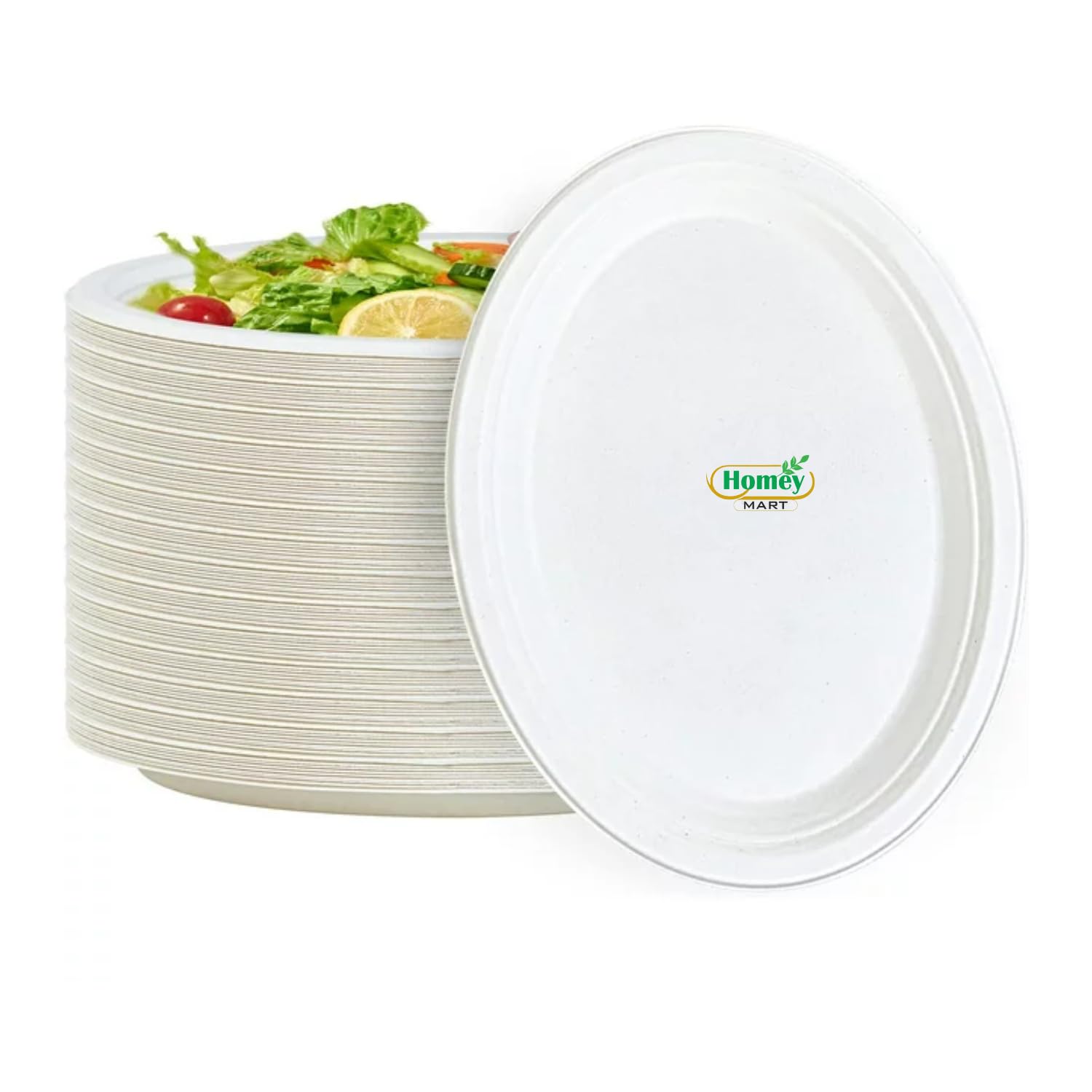 Extra Strength Disposable Bagasse Plates - 23cm Round, 9 Inch - 50 Pack, 100% Compostable, Super Rigid, White, Ideal for Family Events, Schools, Office, BBQs, Picnics, Parties