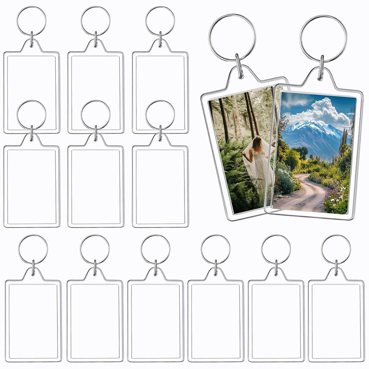 REDANHA 12pcs Acrylic Photo Frame Keychain Holder 2 x 3 In Picture Insert Blank Keyring Clear Picture Holder for DIY Craft