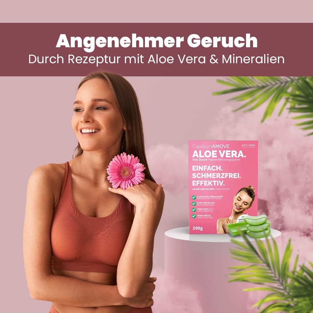 Capillum AMOVE Aloe Vera 1000g SPAR PACK Enthaarungscreme Intimbereich Frau - sanftes Enthaarungspulver Frauen schmerzfreie Dusch-Intim Enthaarungscreme Frauen ohne Zusatzstoffe mit neutralem Geruch