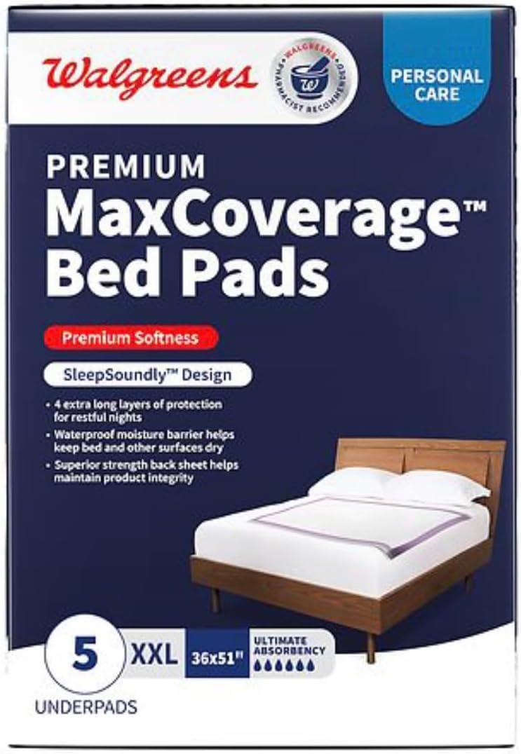 Certainty MaxCoverage Bed Pads, XXL 36x51 inches, 5 Count, Premium Softness, Waterproof