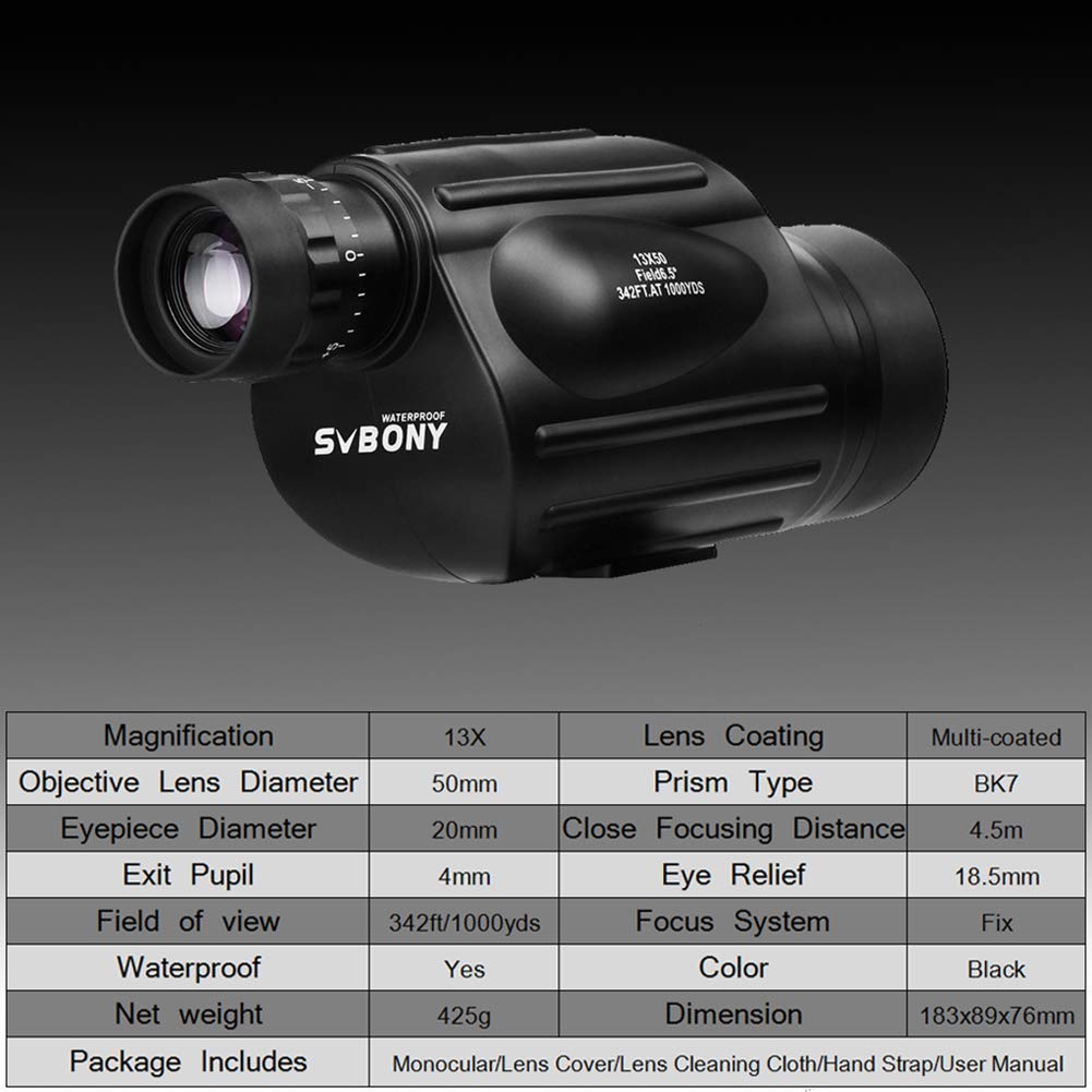 Monocular 13X50 Sv49 binoculares de Alta Potencia telescopio Impermeable para Senderismo Caza Camping observación de Aves Turismo, Regalo de cumpleaños, Regalo para niños