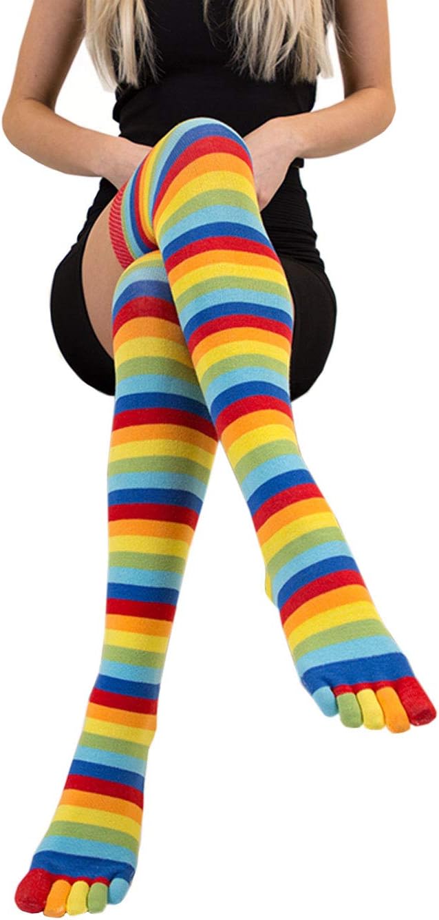TOETOE - Essential Women Everyday Cotton Over-Knee Toe Socks (1 Pair) (US, Numeric, 4, 11.5, Regular, Regular, Rainbow)