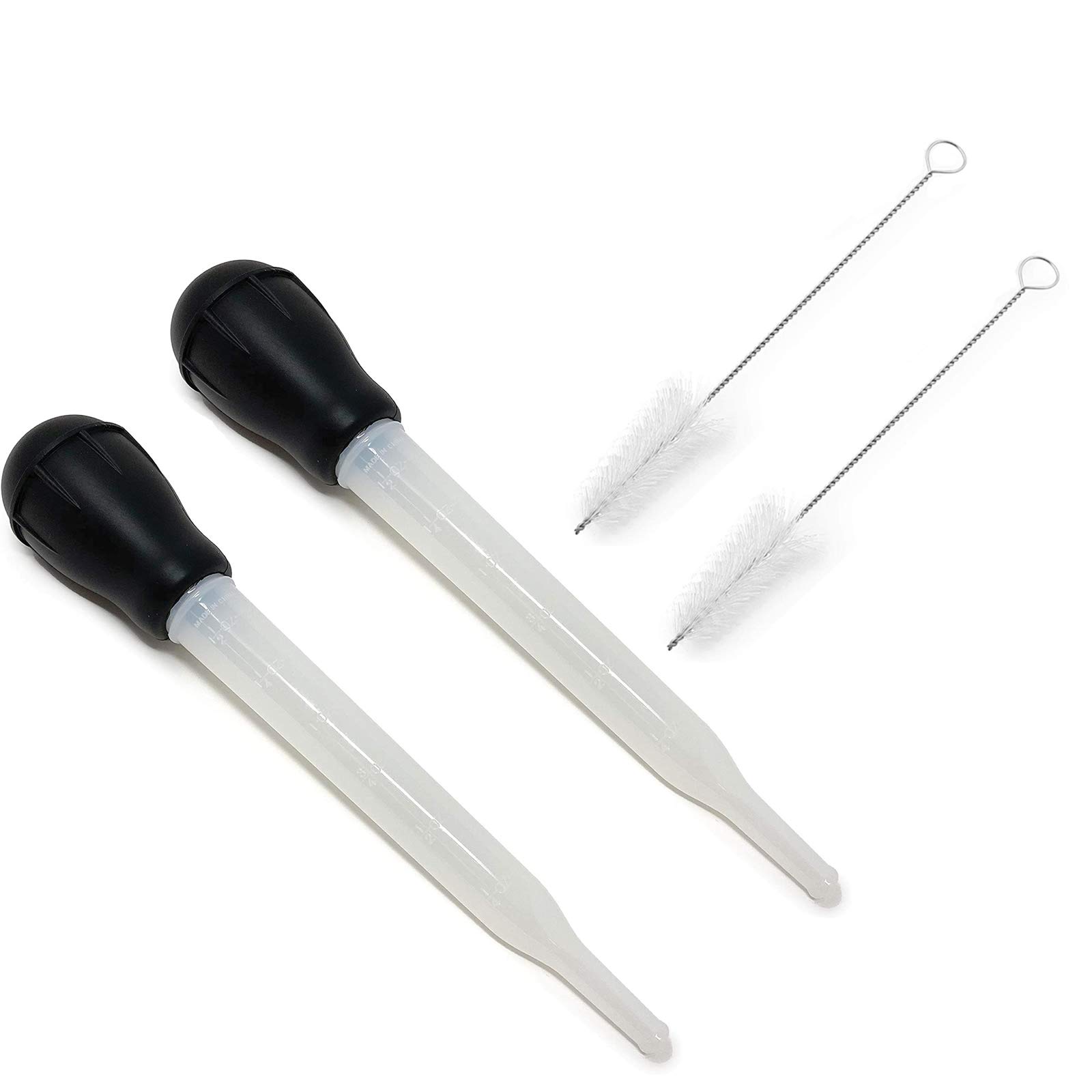 2 Pack Turkey Baster Set, Turkey Injector Syringe with Cleaning Brush, Syringe Baster for Cooking - 11.5 inch Baster with Measurments for BBQ Grill Baking Kitchen Cooking