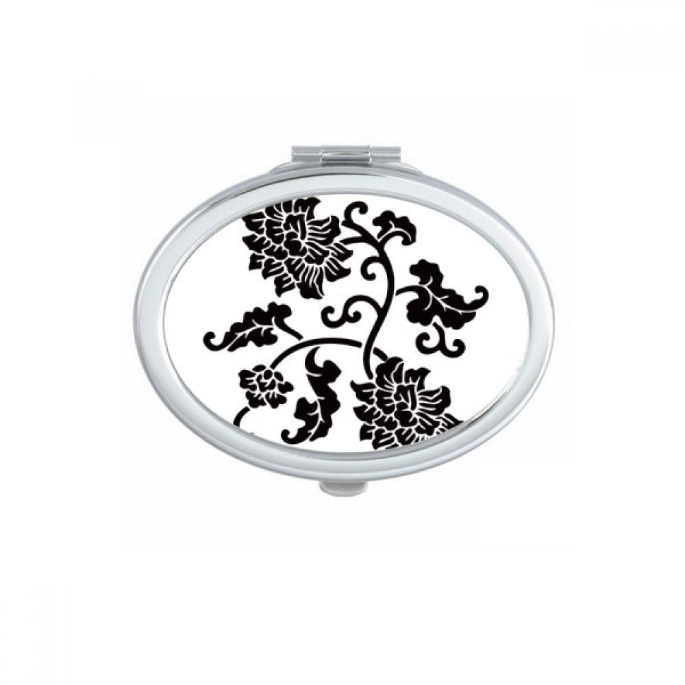 Miroir de poche ovale silhouette fleurs noir pour maquillage compact