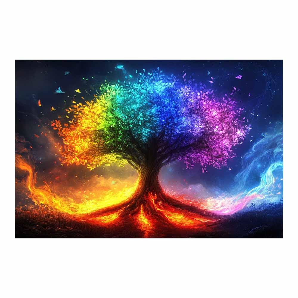 ZAMAEIU Tree of life wall art Spirits trees blossoms abstract canvas wall, For Bathroom, Living Room, Bedroom, Office.Gift for Home Decor(multicolored)-80x120cm Unframed