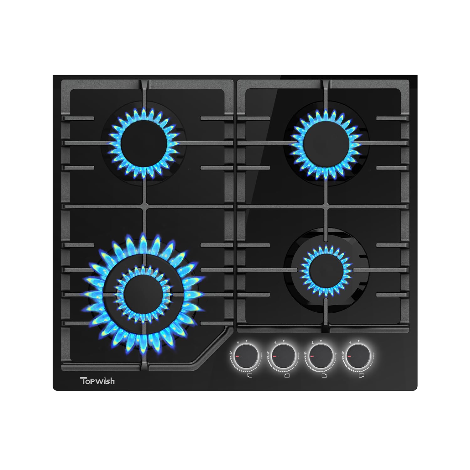 Zanussi inbouw glas gaskookplaat 4 pits ZGX65414BA Zanussi inbouw glas gaskookplaat 4 pits ZGX65414BA