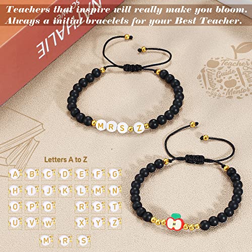 Teacher Appreciation Bracelet Gifts for Women Initial Beaded Bracelets Back to School Thank You Teacher Gifts 2pcs Link Bracelet New Teacher Graduation Gift Birthday Retirement Teachers' Day Jewelry