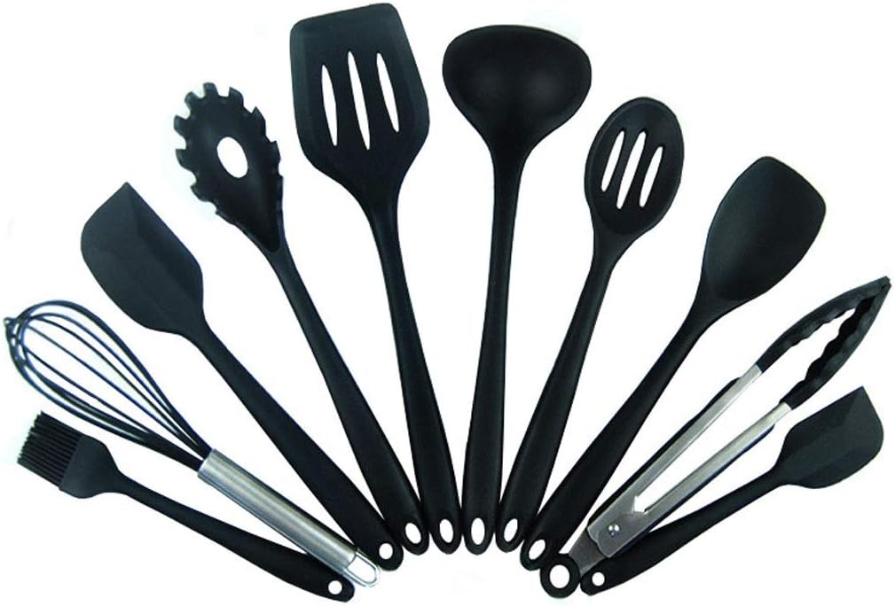 Kitchen Shovel Spoon Set- Non-Stick Cookware Set - Food Grade Silicone Kitchen Utensils Set - 10 Sets of Kitchen Utensils-Black S-86